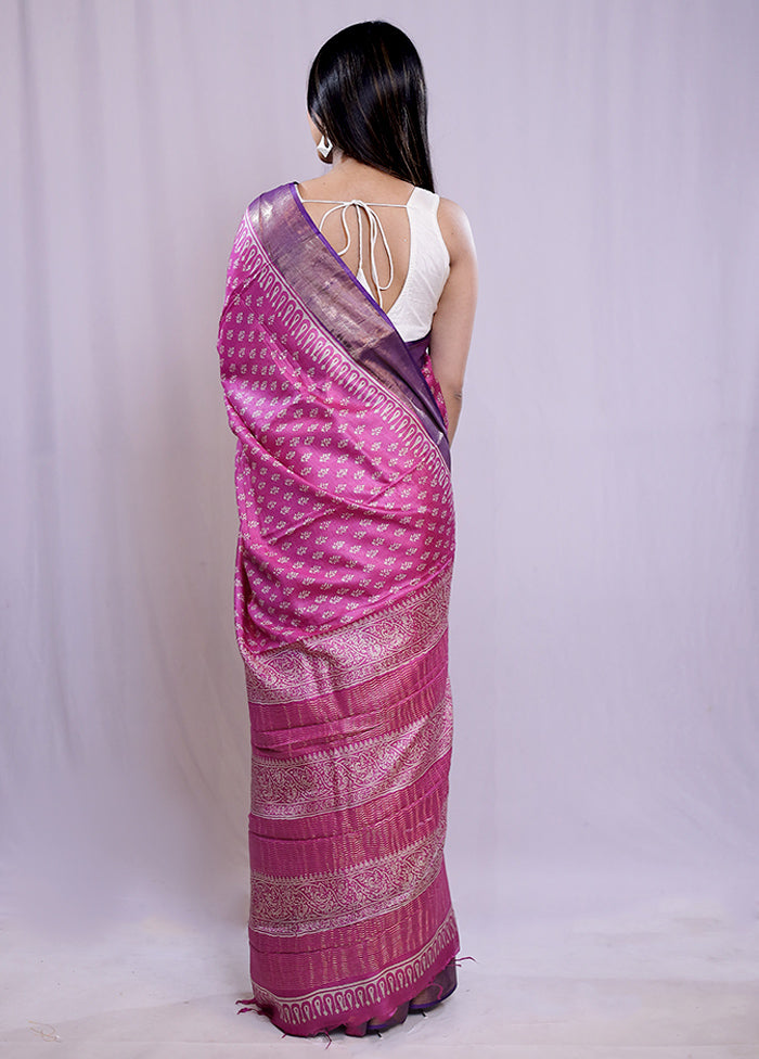 Pink Tussar Silk Saree With Blouse Piece - Indian Silk House Agencies