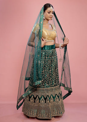 3 Pc Green Semi Stitched Silk Lehenga Set - Indian Silk House Agencies