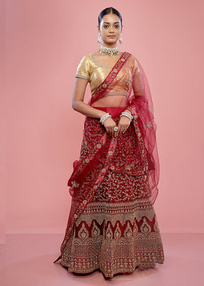 3 Pc Maroon Semi Stitched Silk Lehenga Set - Indian Silk House Agencies