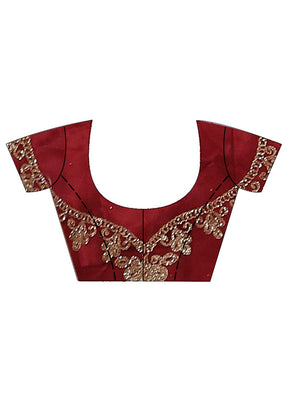 3 Pc Maroon Semi Stitched Silk Lehenga Set - Indian Silk House Agencies