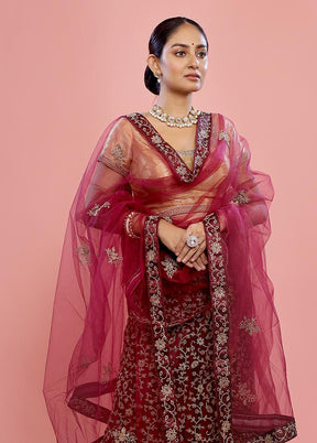 3 Pc Maroon Semi Stitched Silk Lehenga Set - Indian Silk House Agencies