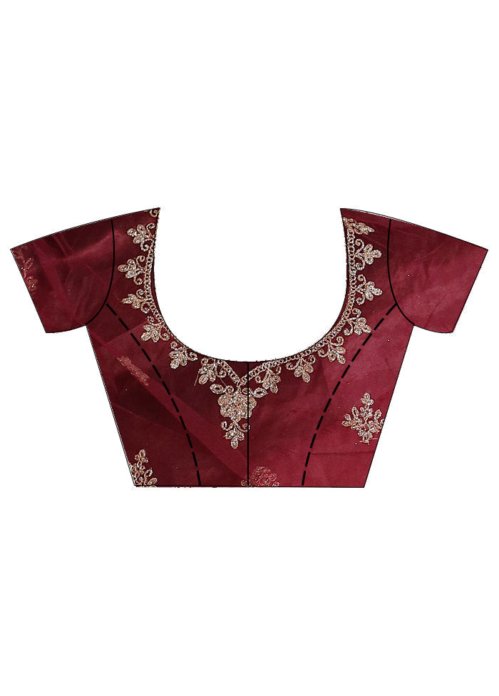 3 Pc Maroon Semi Stitched Silk Lehenga Set - Indian Silk House Agencies