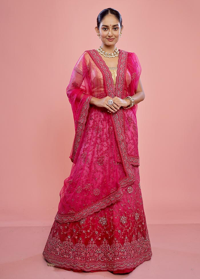 3 Pc Pink Semi Stitched Silk Lehenga Set - Indian Silk House Agencies