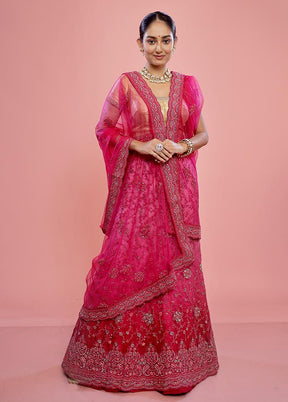 3 Pc Pink Semi Stitched Silk Lehenga Set - Indian Silk House Agencies