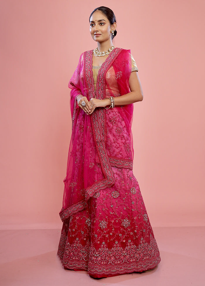 3 Pc Pink Semi Stitched Silk Lehenga Set - Indian Silk House Agencies