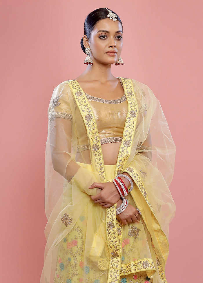 3 Pc Yellow Semi Stitched Silk Lehenga Set - Indian Silk House Agencies