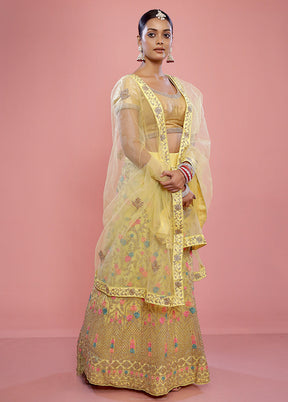 3 Pc Yellow Semi Stitched Silk Lehenga Set - Indian Silk House Agencies