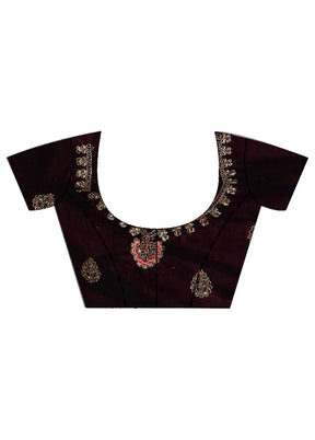 3 Pc Maroon Semi Stitched Silk Lehenga Set - Indian Silk House Agencies