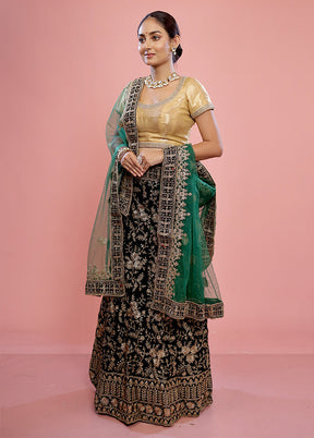 3 Pc Green Semi Stitched Velvet Lehenga Set - Indian Silk House Agencies