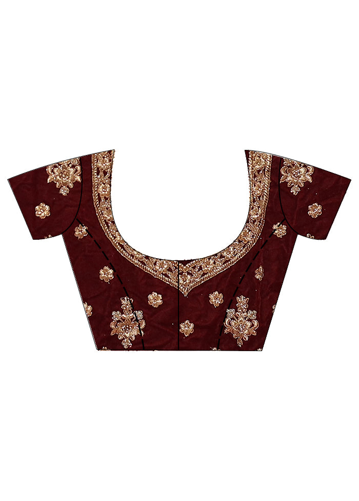 3 Pc Maroon Semi Stitched Velvet Lehenga Set - Indian Silk House Agencies