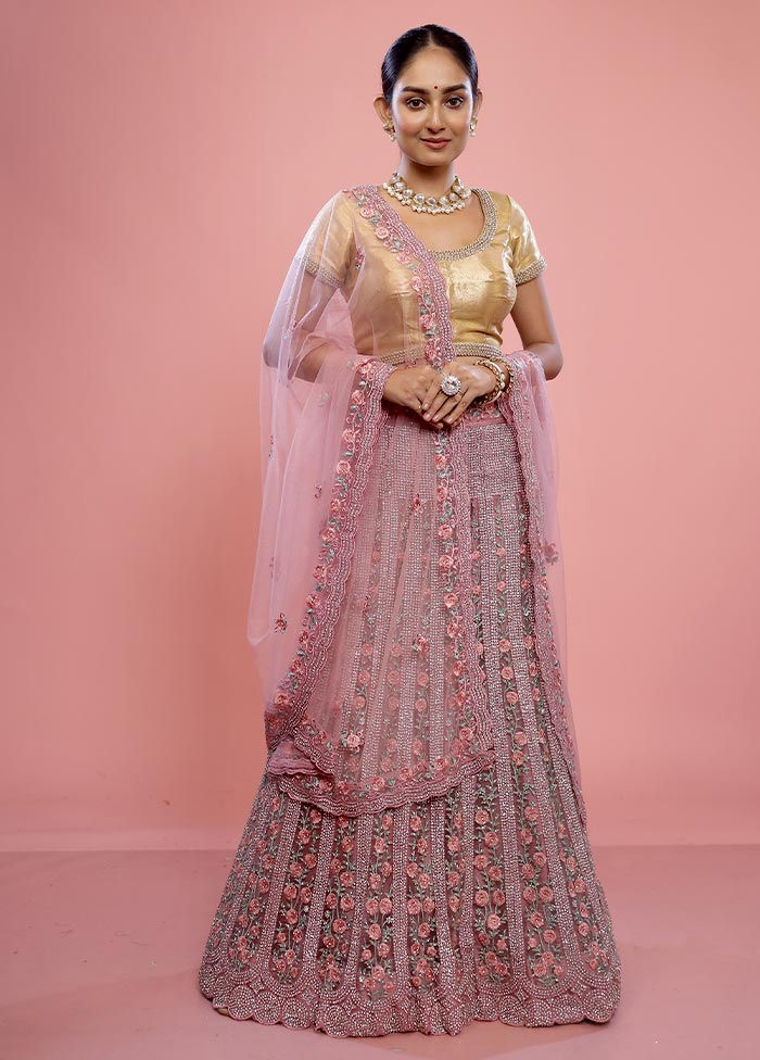 3 Pc Pink Semi Stitched Silk Lehenga Set - Indian Silk House Agencies