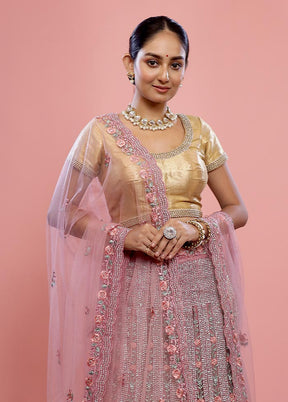 3 Pc Pink Semi Stitched Silk Lehenga Set - Indian Silk House Agencies