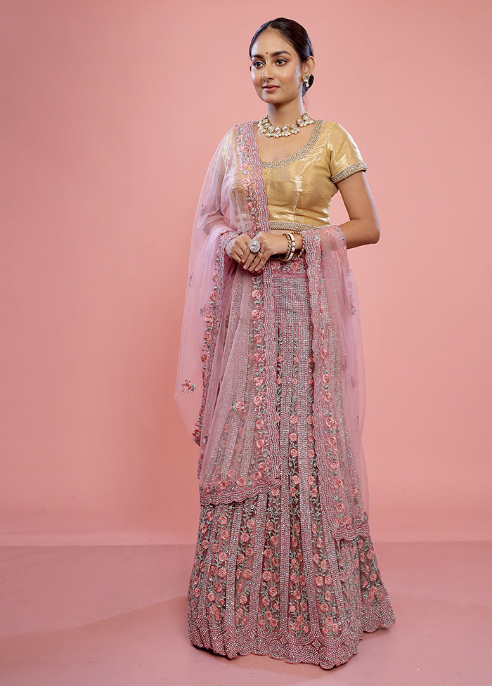 3 Pc Pink Semi Stitched Silk Lehenga Set - Indian Silk House Agencies