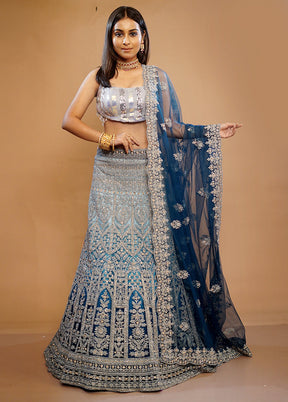 3 Pc Blue Georgette Semi Stitched Lehenga Set - Indian Silk House Agencies