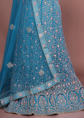 Green Blended Silk Dupatta Lehenga Set