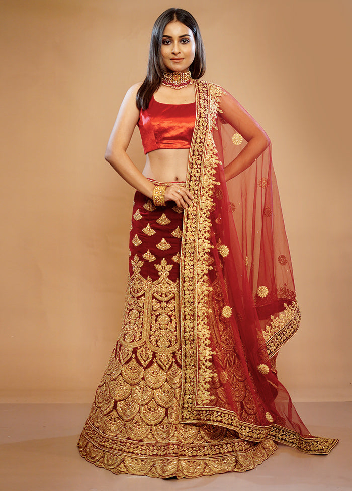 3 Pc Maroon Georgette Semi Stitched Lehenga Set - Indian Silk House Agencies