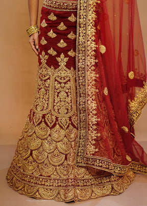 3 Pc Maroon Georgette Semi Stitched Lehenga Set - Indian Silk House Agencies