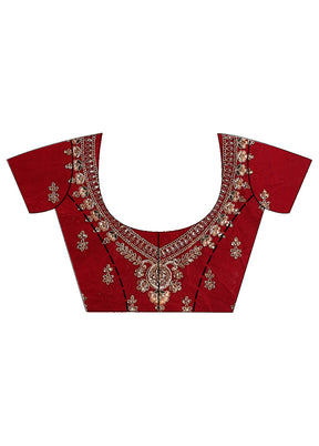 3 Pc Red Semi Stitched Velvet Lehenga Set - Indian Silk House Agencies