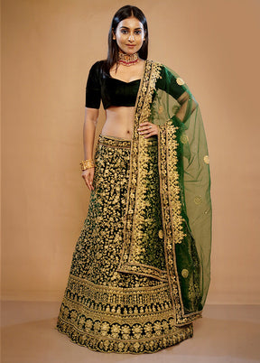 3 Pc Green Georgette Semi Stitched Lehenga Set - Indian Silk House Agencies