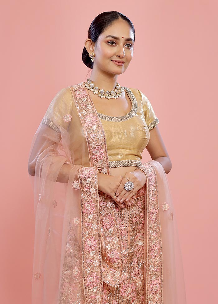 3 Pc Pink Semi Stitched Silk Lehenga Set - Indian Silk House Agencies