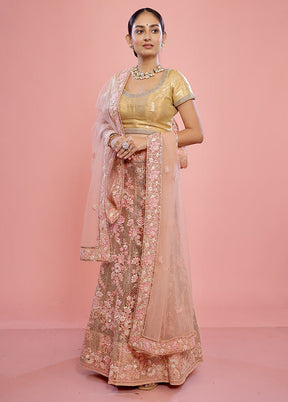 3 Pc Pink Semi Stitched Silk Lehenga Set - Indian Silk House Agencies