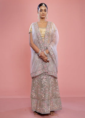3 Pc Grey Semi Stitched Silk Lehenga Set - Indian Silk House Agencies