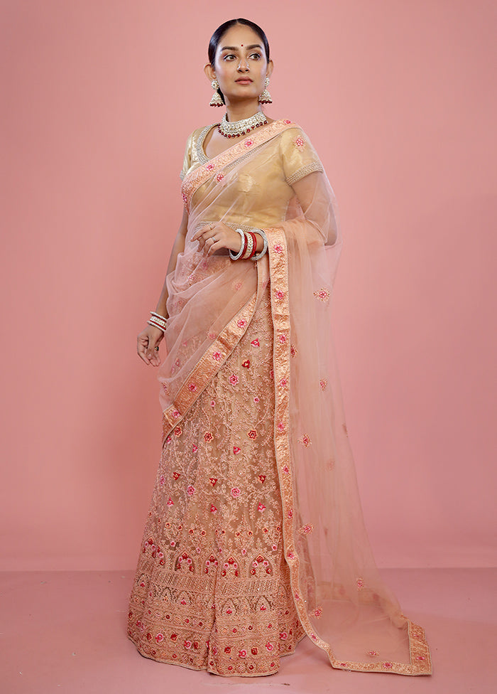 3 Pc Rust Semi Stitched Silk Lehenga Set - Indian Silk House Agencies