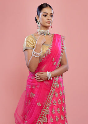 3 Pc Pink Semi Stitched Silk Lehenga Set - Indian Silk House Agencies