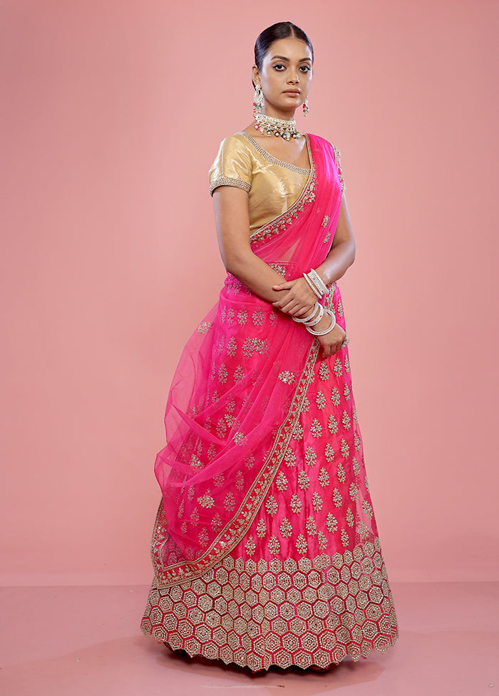 3 Pc Pink Semi Stitched Silk Lehenga Set - Indian Silk House Agencies