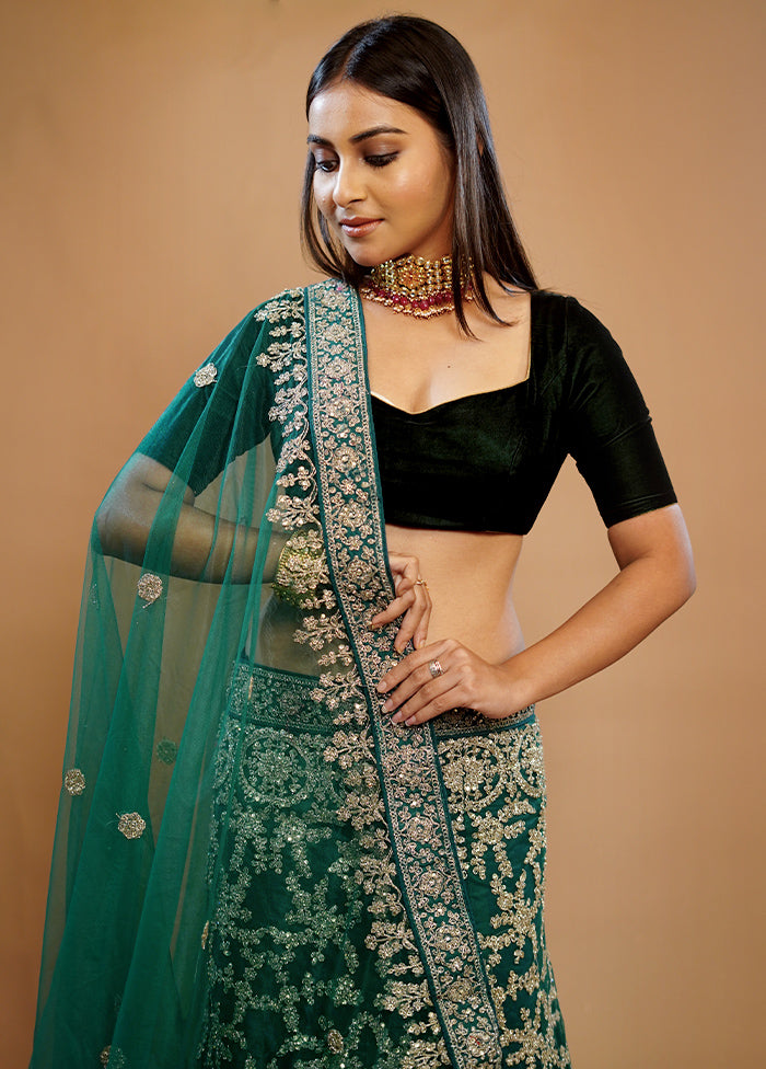 3 Pc Green Georgette Semi Stitched Lehenga Set - Indian Silk House Agencies