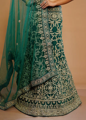 3 Pc Green Georgette Semi Stitched Lehenga Set - Indian Silk House Agencies