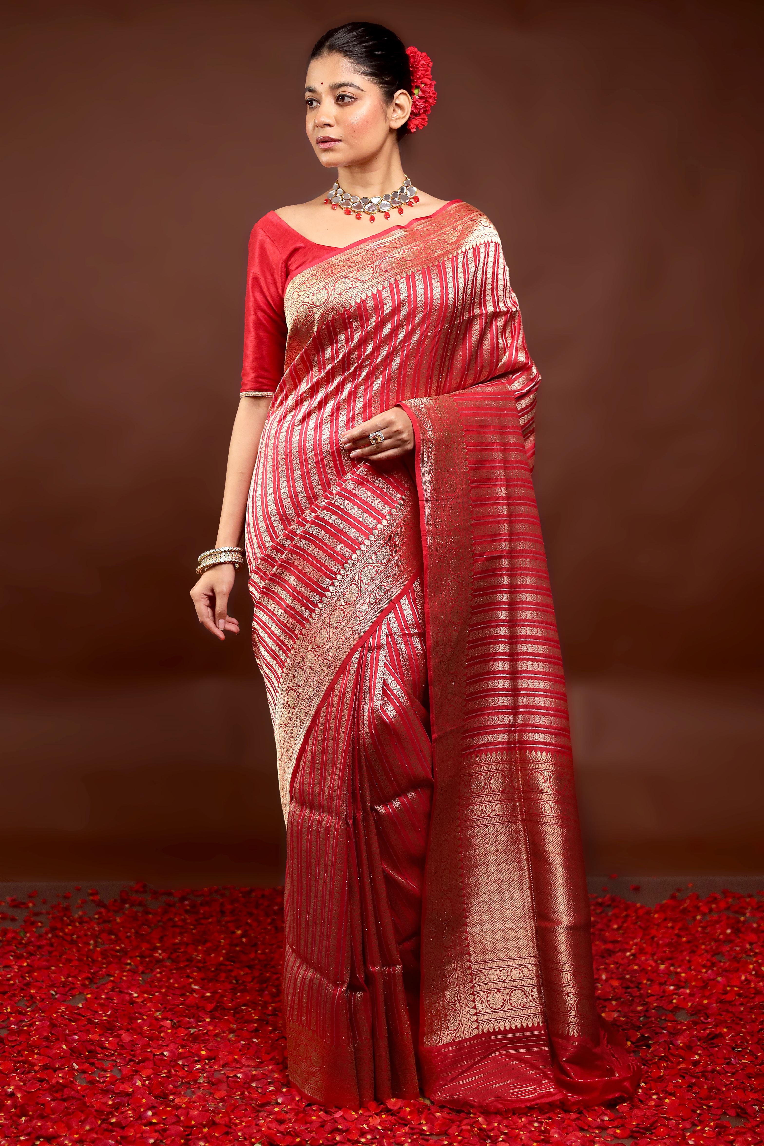 Red Handloom Uppada Pure Silk Saree With Blouse Piece