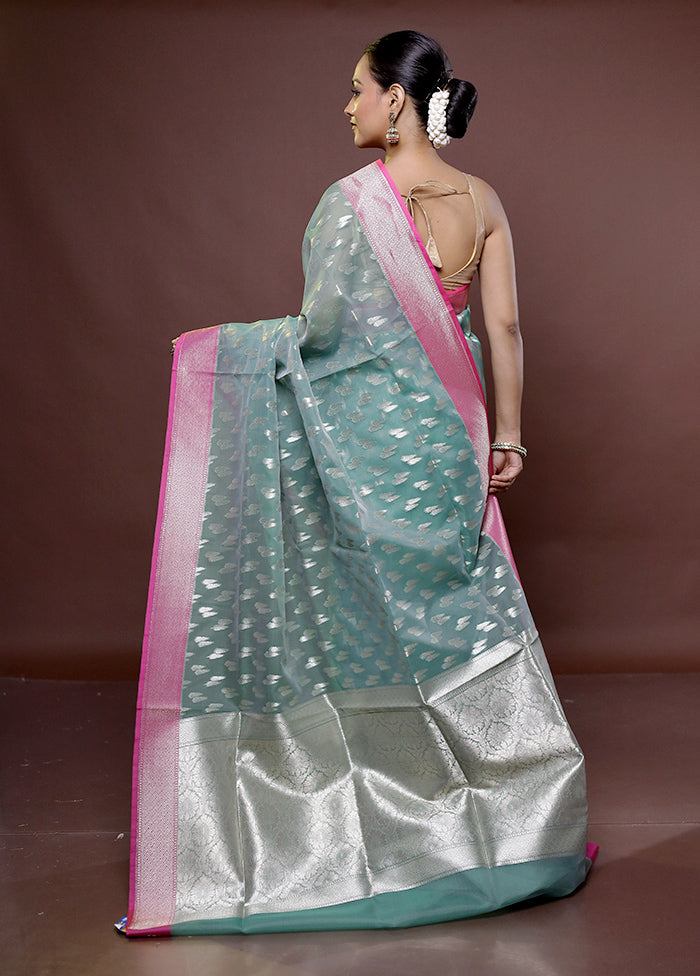 Green Kora Silk Saree With Blouse Piece