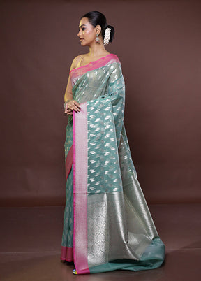 Green Kora Silk Saree With Blouse Piece