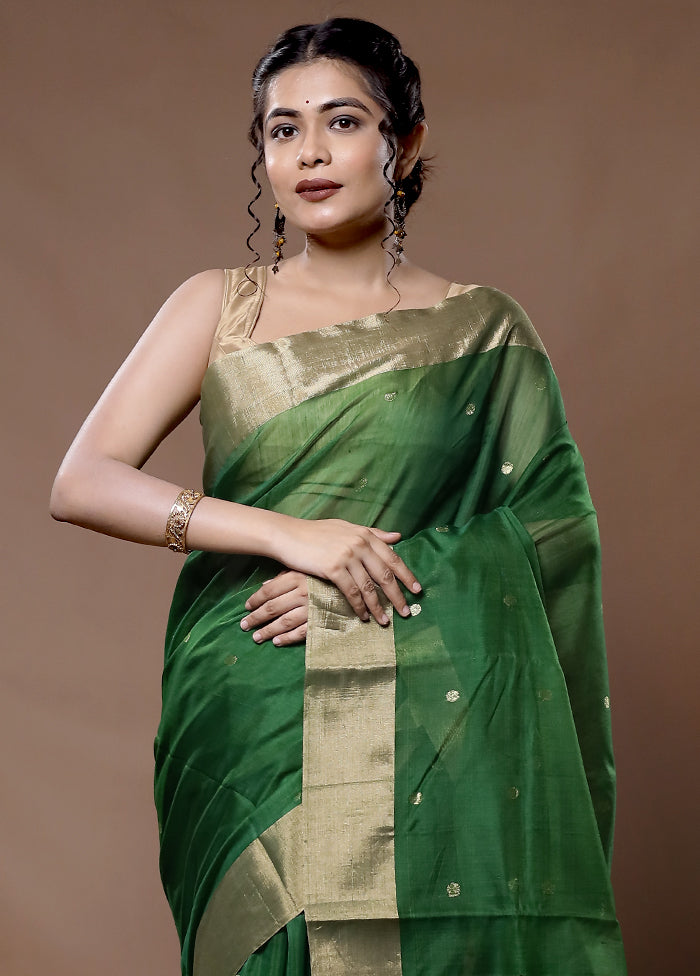 Green Chanderi Cotton Saree With Blouse Piece - Indian Silk House Agencies