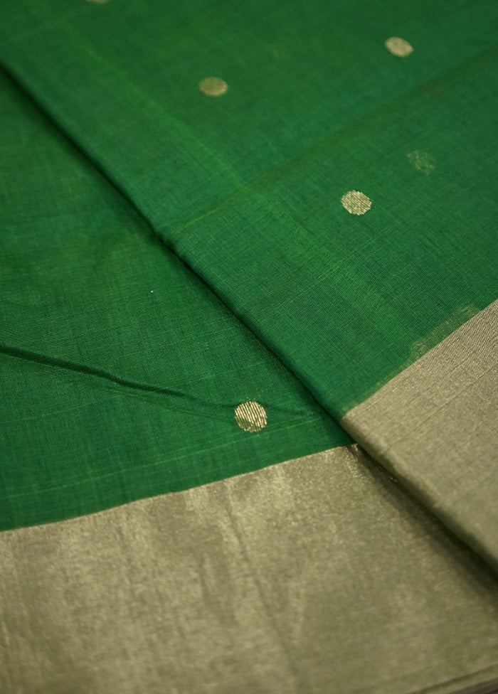 Green Chanderi Cotton Saree With Blouse Piece - Indian Silk House Agencies