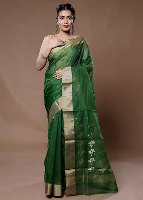 Green Chanderi Cotton Saree With Blouse Piece - Indian Silk House Agencies