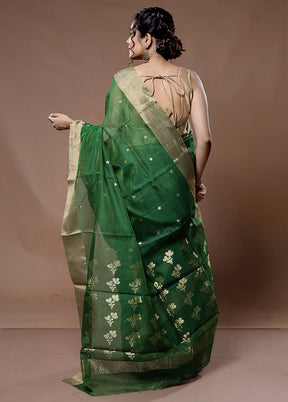 Green Chanderi Cotton Saree With Blouse Piece - Indian Silk House Agencies