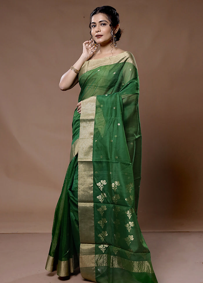 Green Chanderi Cotton Saree With Blouse Piece - Indian Silk House Agencies