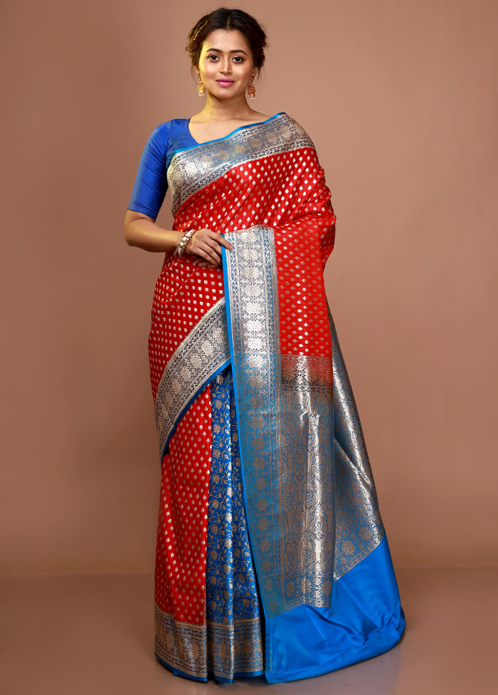 Red Patli Pallu Banarasi Silk Saree With Blouse Piece - Indian Silk House Agencies