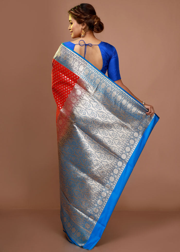 Red Patli Pallu Banarasi Silk Saree With Blouse Piece - Indian Silk House Agencies