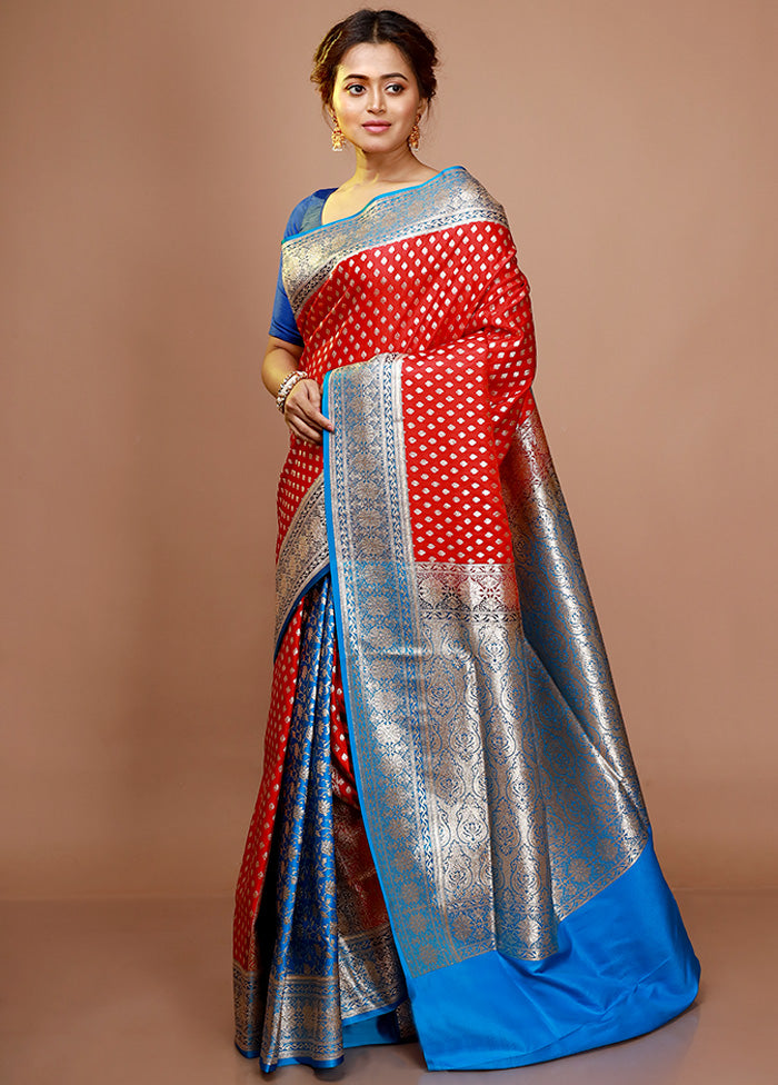 Red Patli Pallu Banarasi Silk Saree With Blouse Piece - Indian Silk House Agencies