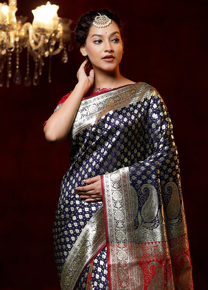 Black Banarasi Silk Saree With Blouse Piece