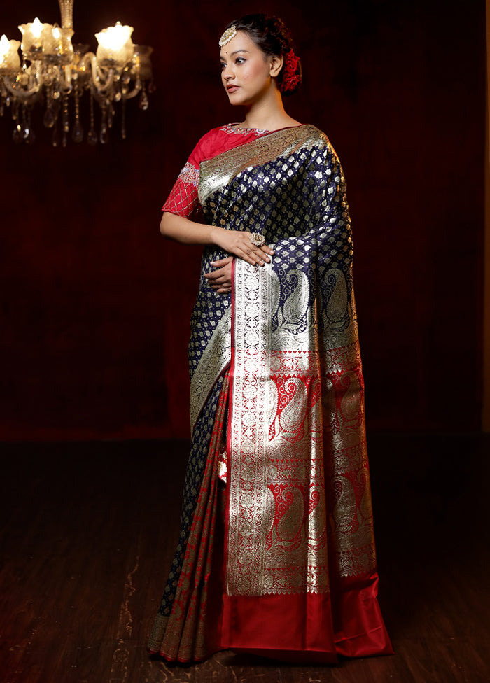 Black Banarasi Silk Saree With Blouse Piece