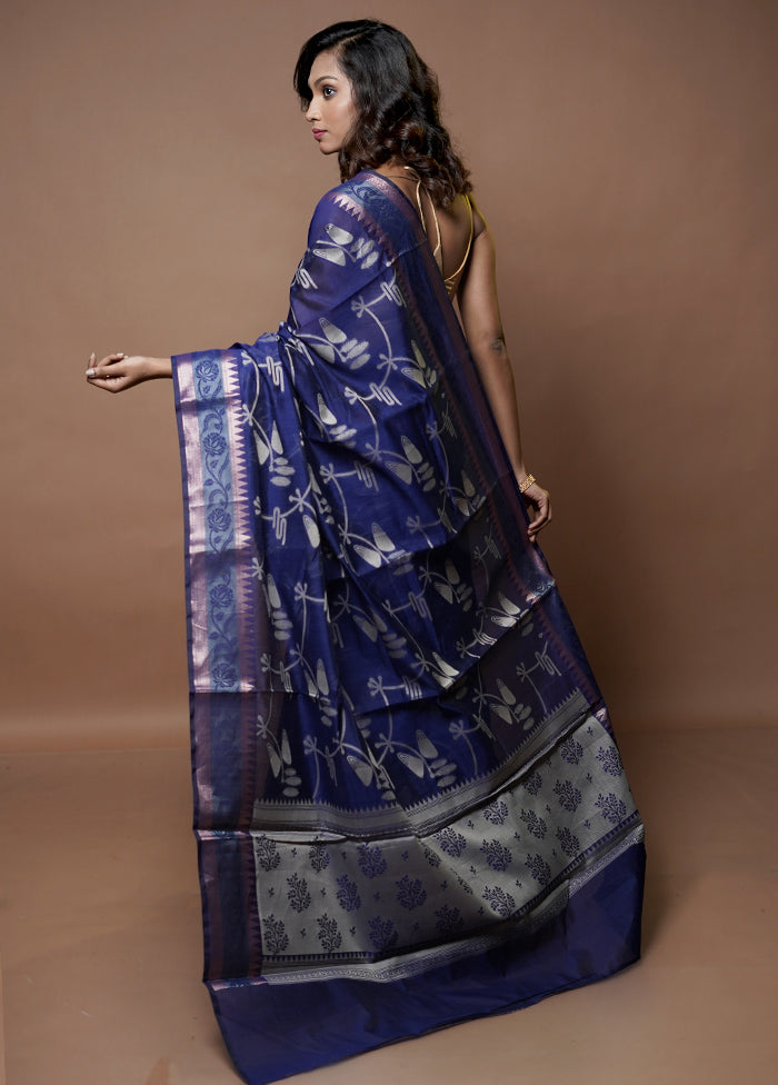 Blue Kora Silk Saree With Blouse Piece