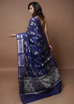 Blue Kora Silk Saree With Blouse Piece