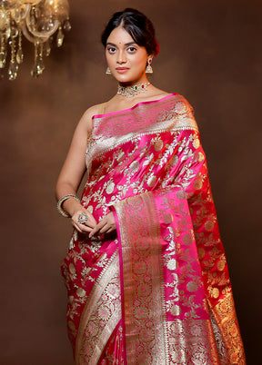 Pink Banarasi Silk Saree With Blouse Piece