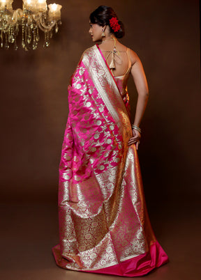 Pink Banarasi Silk Saree With Blouse Piece