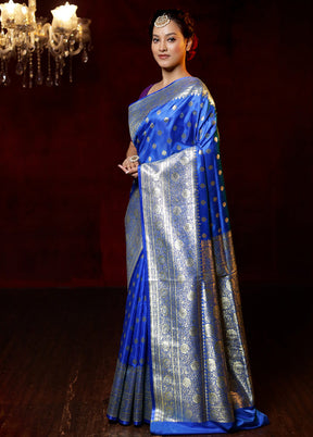 Blue Banarasi Silk Saree With Blouse Piece