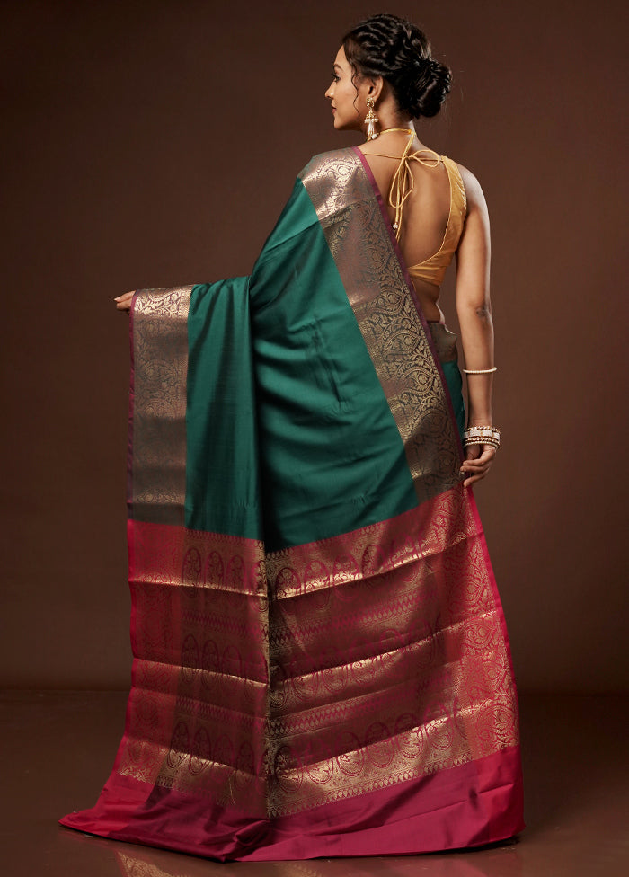 Green Banarasi Silk Saree With Blouse Piece - Indian Silk House Agencies